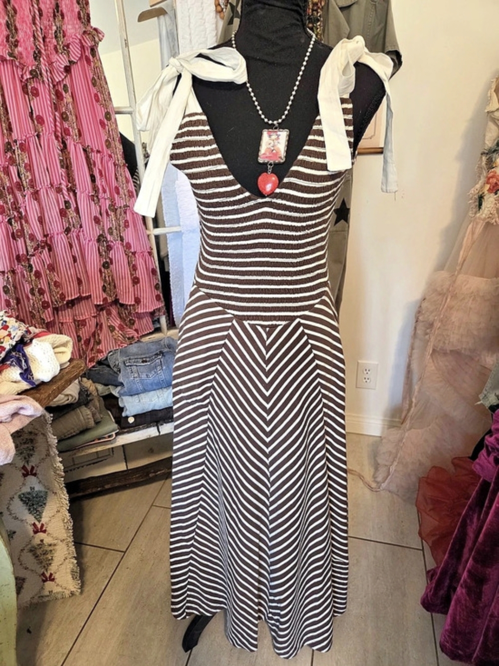 Free People Striped Maxi Dress Brown & White Size XS